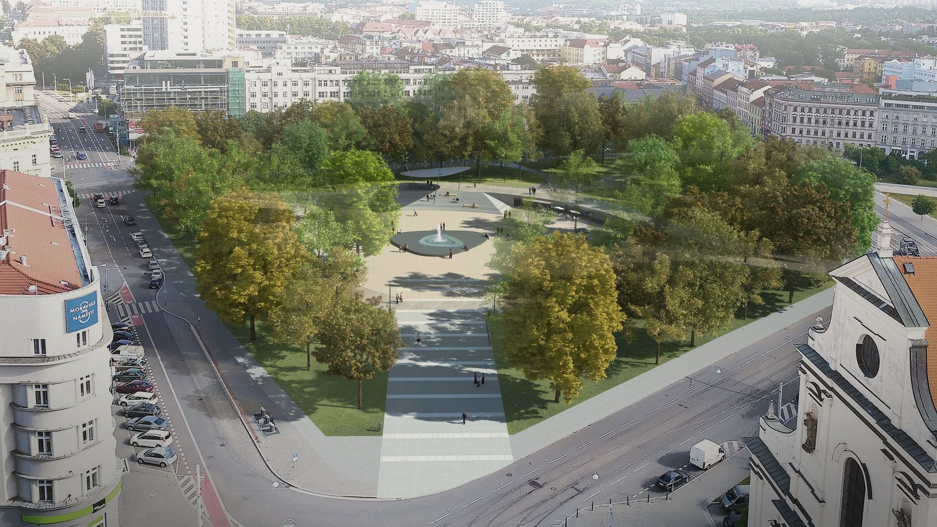 A park on the square Moravské náměstí in Brno